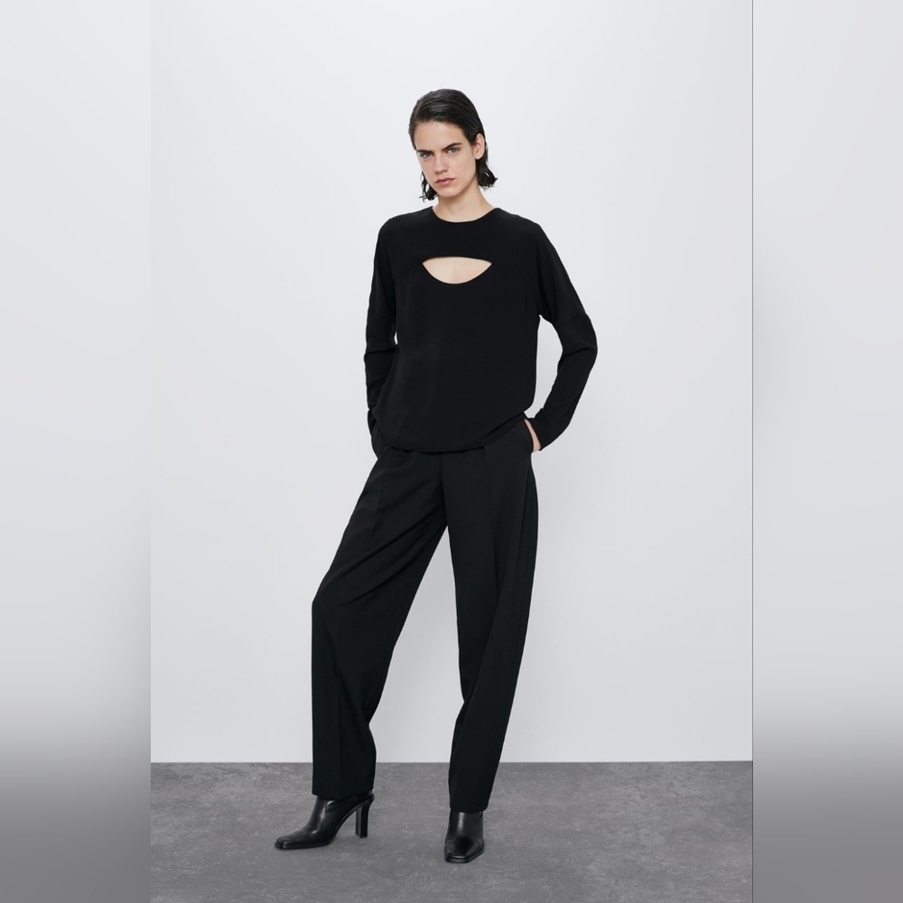 ZARA Black Cut-Out Long Sleeve Blouse – Size S